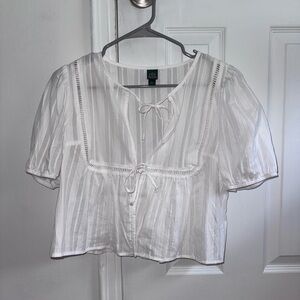 Wild Fable White Striped Blouse with Tie Front